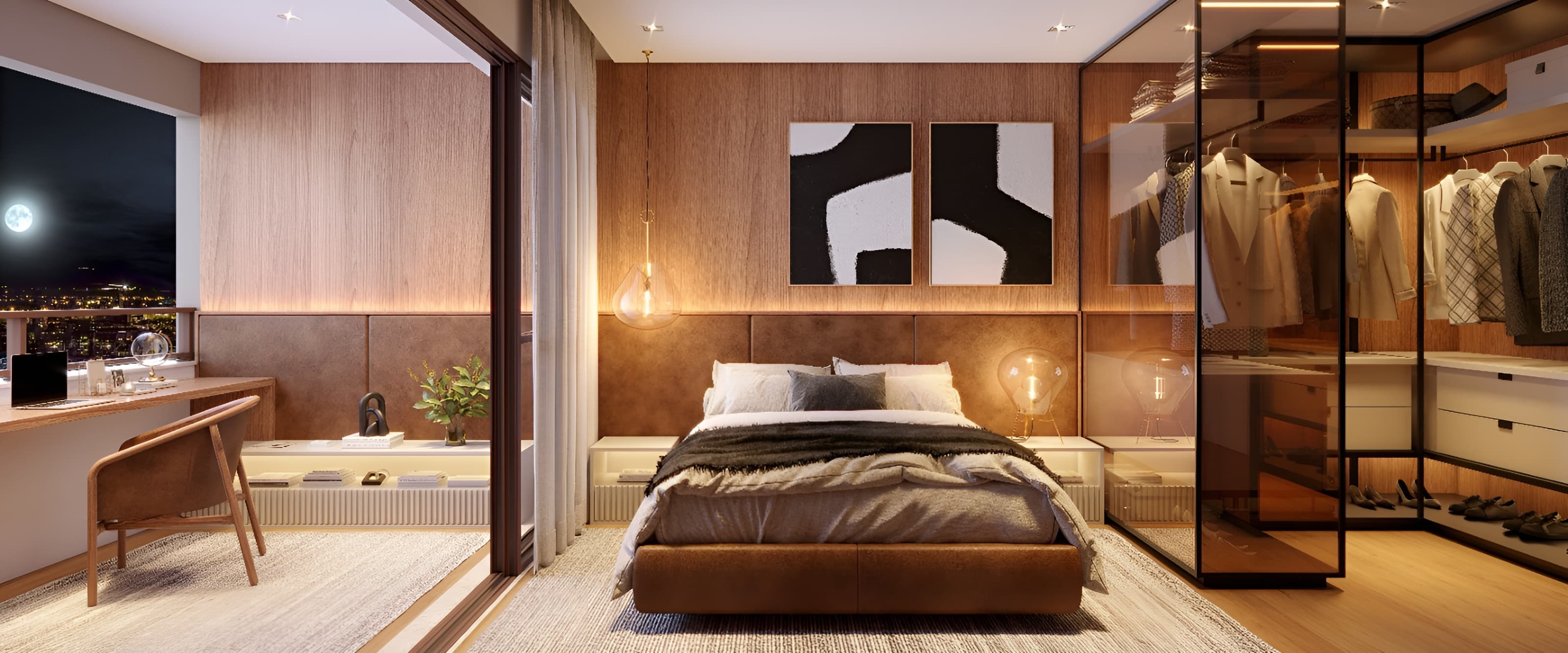 Modern studio apartment living area.
